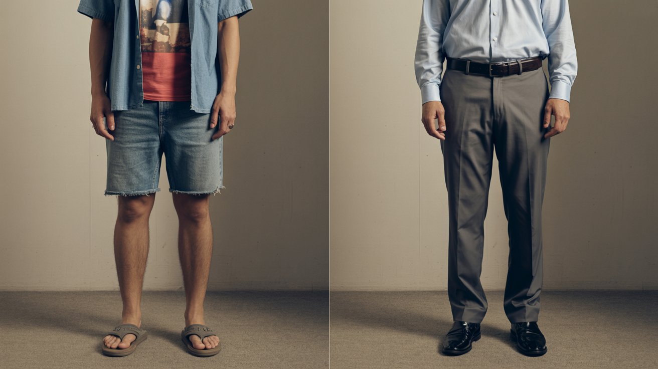 Comparison of inappropriate and appropriate church outfits for men