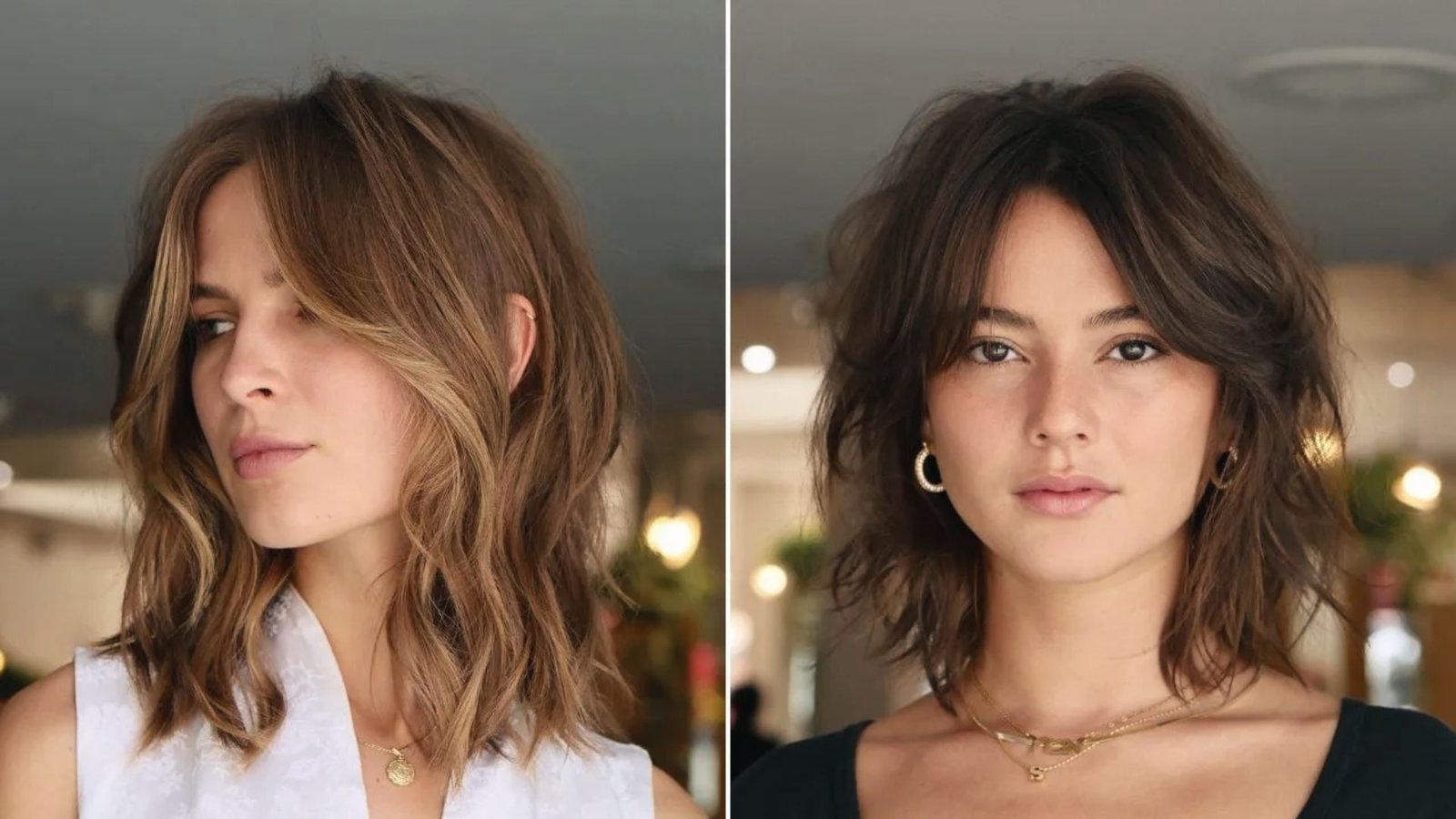 Two women with distinct hairstyles, one featuring a layered curtain mullet, showcasing their perfect styles.