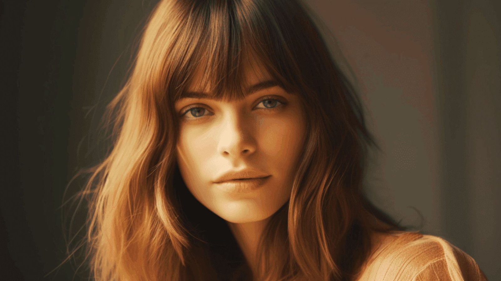 A woman with long hair and bangs
