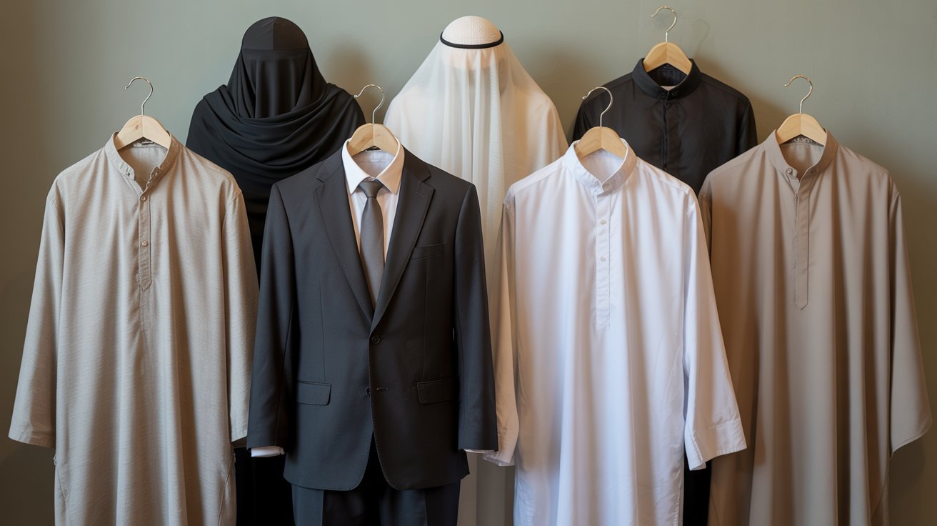 Religious funeral attire showing modest and traditional clothing
