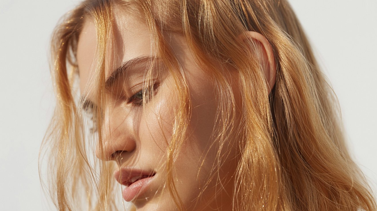 Natural hair enhanced with clear hair glaze for added shine