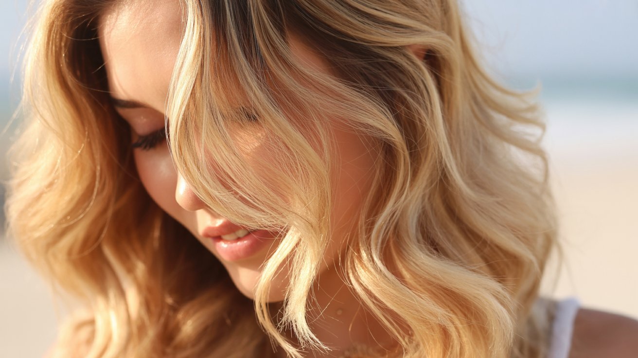 Balayage on blonde hair creating soft natural dimension