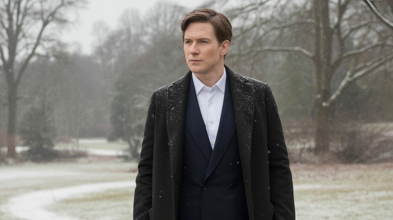 Winter funeral outfit with dark coat and layers