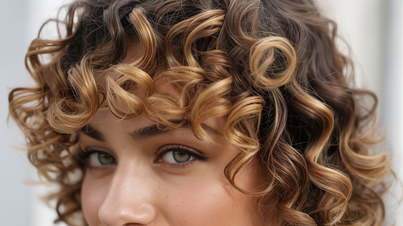 Balayage highlights enhancing natural curly hair pattern