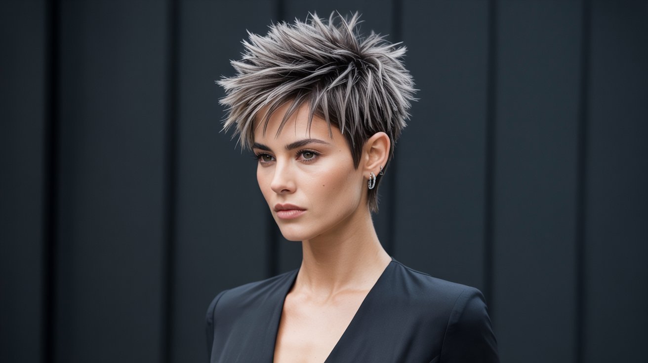 A woman with Piecey Spiky Textured Pixie Cut