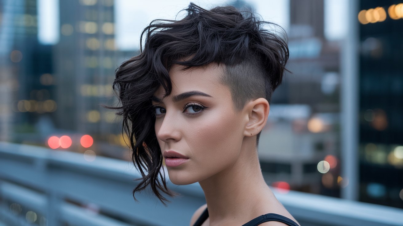 A woman with a Undercut Edgy Messy Short Pixie Cut